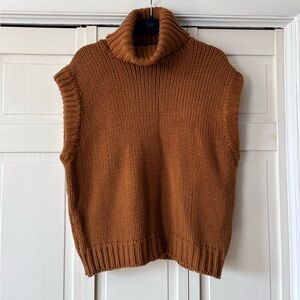 Zara Sleeveless Turtleneck Sweater Vest in Rust Brown